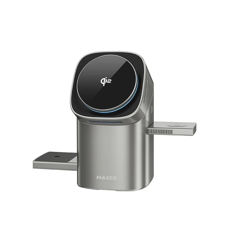Qi2 Touch-Control 3-in-1 Magnetic Charger – Auto-Rotation & 15W Fast Wireless Charging for iPhone, Apple Watch & AirPods