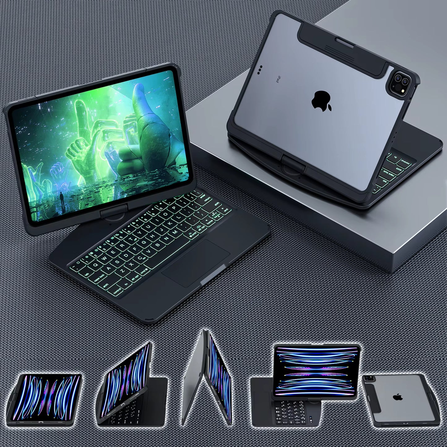 360 Swivel Magic Keyboard Clear Case for Ipad Air6 11Inch 2024 with Smart Trackpad for Ipad Pro 6Th Generation Gen Rotating Case