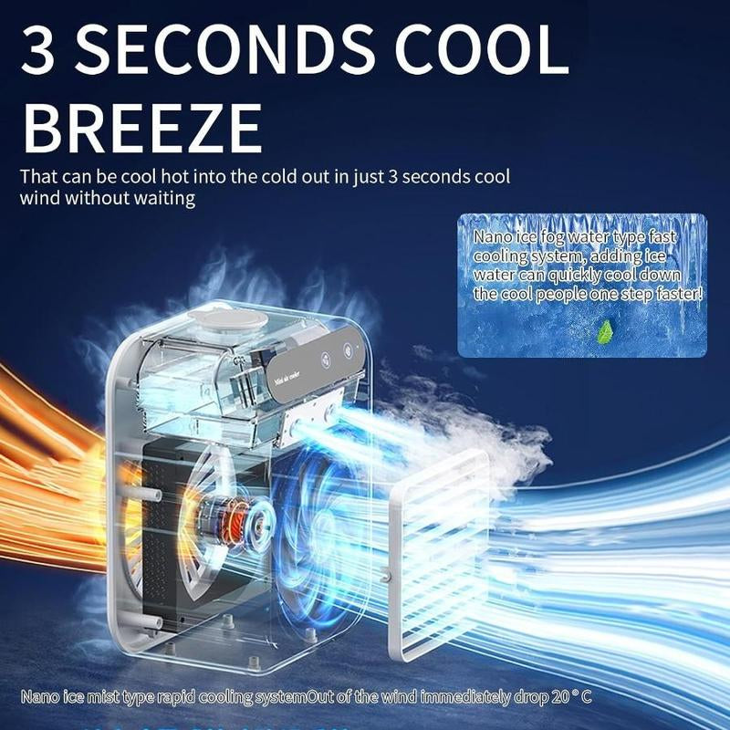 Portable Lightweight Personal Air Conditioner, USB Rechargeable Air Cooler Fan, Water Cooling Strong Airflow Fan, Air Conditioning for Room Office, Universal Accessories, Multifunction, Home