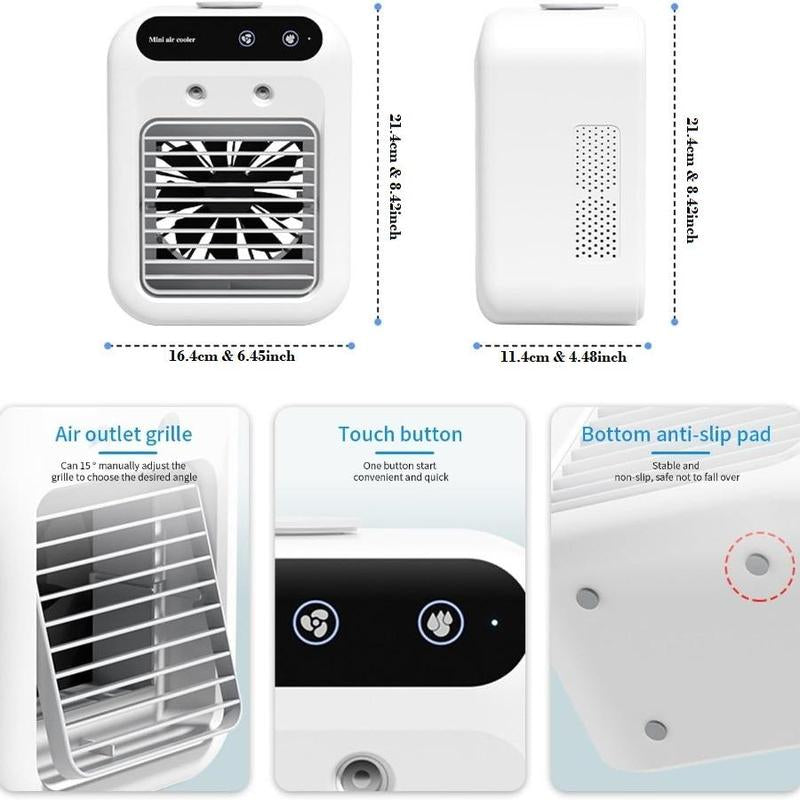 Portable Lightweight Personal Air Conditioner, USB Rechargeable Air Cooler Fan, Water Cooling Strong Airflow Fan, Air Conditioning for Room Office, Universal Accessories, Multifunction, Home