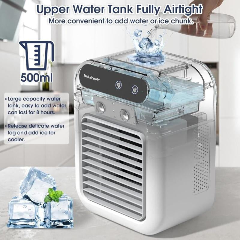 Portable Lightweight Personal Air Conditioner, USB Rechargeable Air Cooler Fan, Water Cooling Strong Airflow Fan, Air Conditioning for Room Office, Universal Accessories, Multifunction, Home