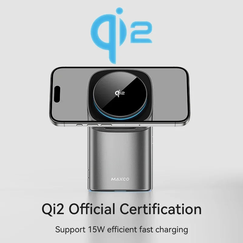 Qi2 Touch-Control 3-in-1 Magnetic Charger – Auto-Rotation & 15W Fast Wireless Charging for iPhone, Apple Watch & AirPods