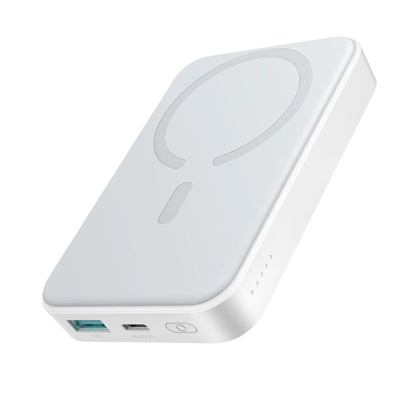 White power bank with USB ports on a white background