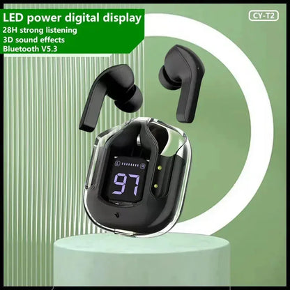 T2 Transparent Hi-Fi Bluetooth Earbuds – LED Display & Deep Stereo Sound | Compatible with Xiaomi & More  Experience sound like never before.