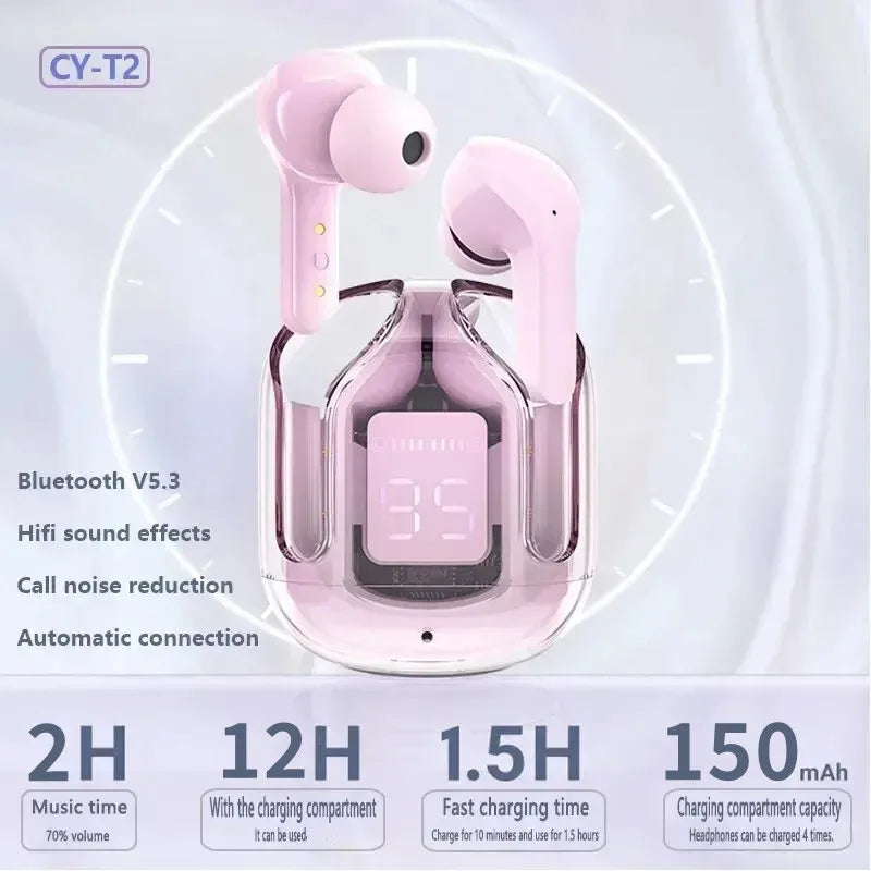 T2 Transparent Hi-Fi Bluetooth Earbuds – LED Display & Deep Stereo Sound | Compatible with Xiaomi & More  Experience sound like never before.