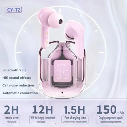 T2 Transparent Hi-Fi Bluetooth Earbuds – LED Display & Deep Stereo Sound | Compatible with Xiaomi & More  Experience sound like never before.