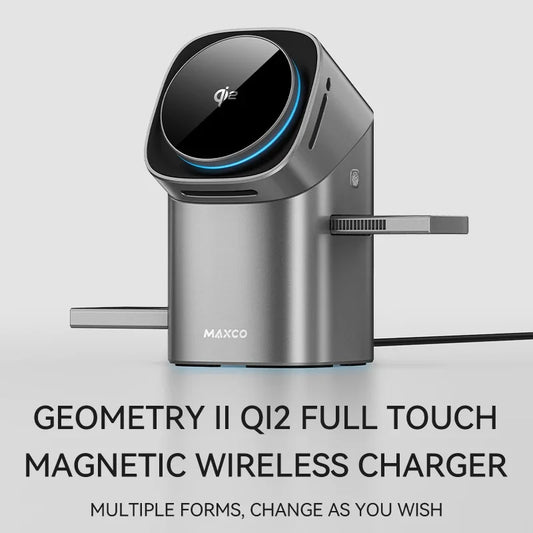 Qi2 Touch-Control 3-in-1 Magnetic Charger – Auto-Rotation & 15W Fast Wireless Charging for iPhone, Apple Watch & AirPods